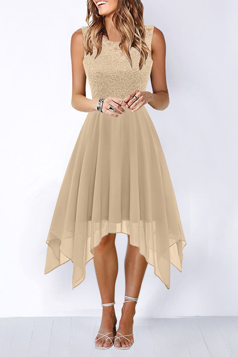 Abito da sera elegante formale solido asimmetrico con scollo a O (8 colori)