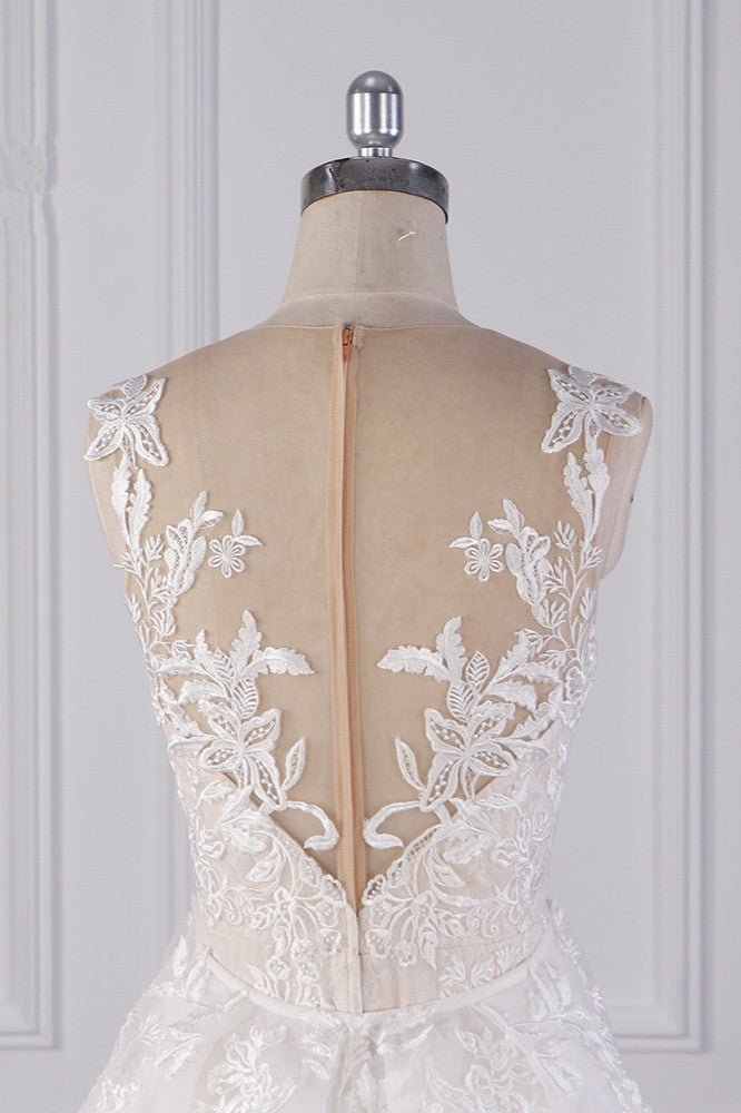 BMbridal Jewel Tulle Lace Mermaid Wedding Dress With Appliques Sleeveless
