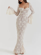 Abito Midi in Pizzo Color Crema Vintage