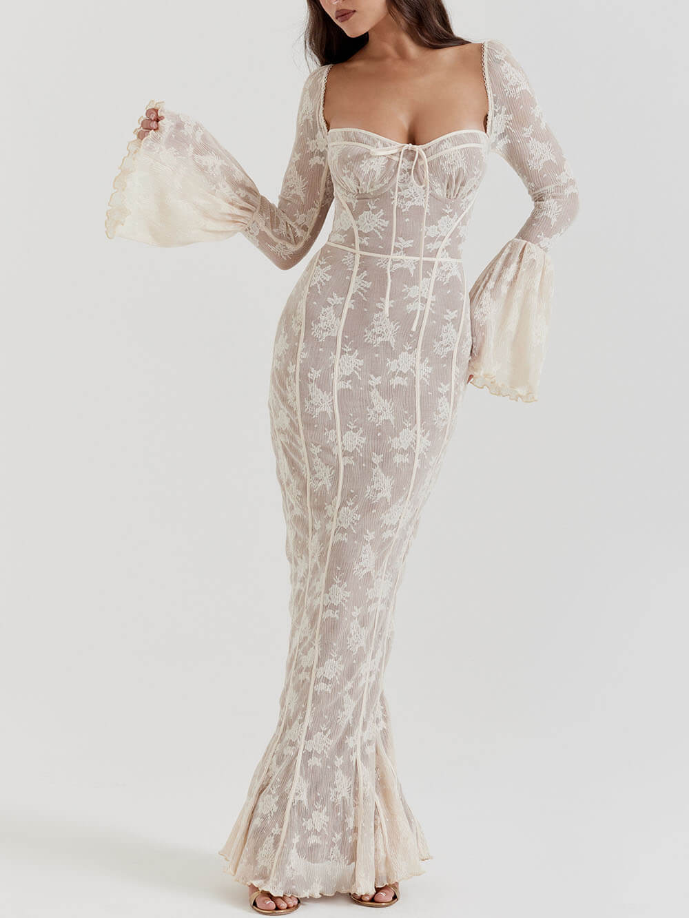 Abito Midi in Pizzo Color Crema Vintage