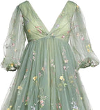 Vestido de Maternidade em Tule Bordado para Sessão Fotográfica Vestido de Baile com Fenda Vestido para Chá de Bebé e Gravidez