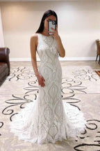 Womens Beach Wedding Dress Vintage Lace Bohemian Bridal Gown With Long Sleeves