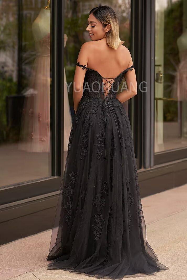 Vestidos de fiesta de tul con aplicaciones de encaje para mujer 2025, vestido de gala con tirantes finos, vestido formal de noche con abertura