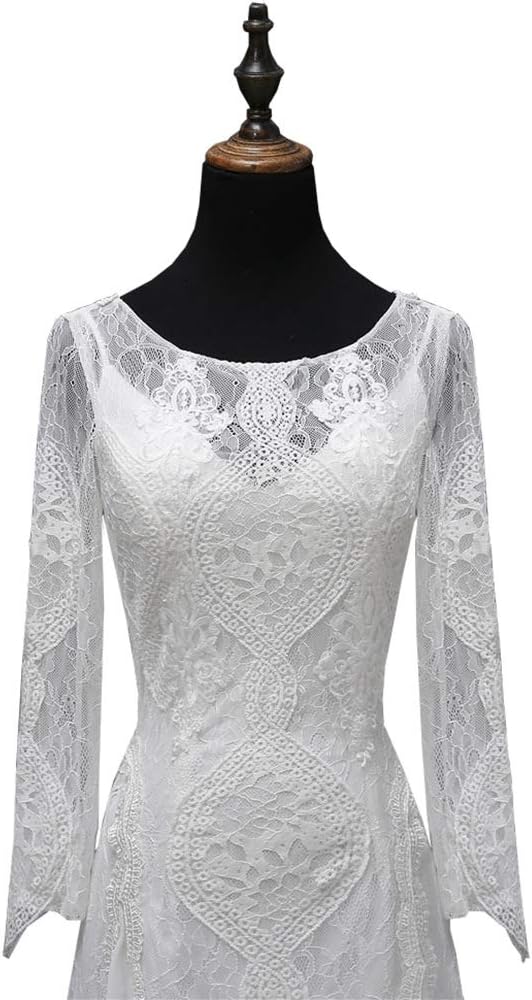 Womens Beach Wedding Dress Vintage Lace Bohemian Bridal Gown With Long Sleeves