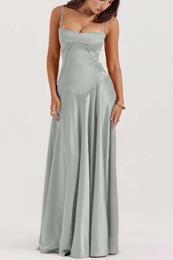 Spaghetti Strap Sleeveless Long Pleated Ruffle Prom Dress