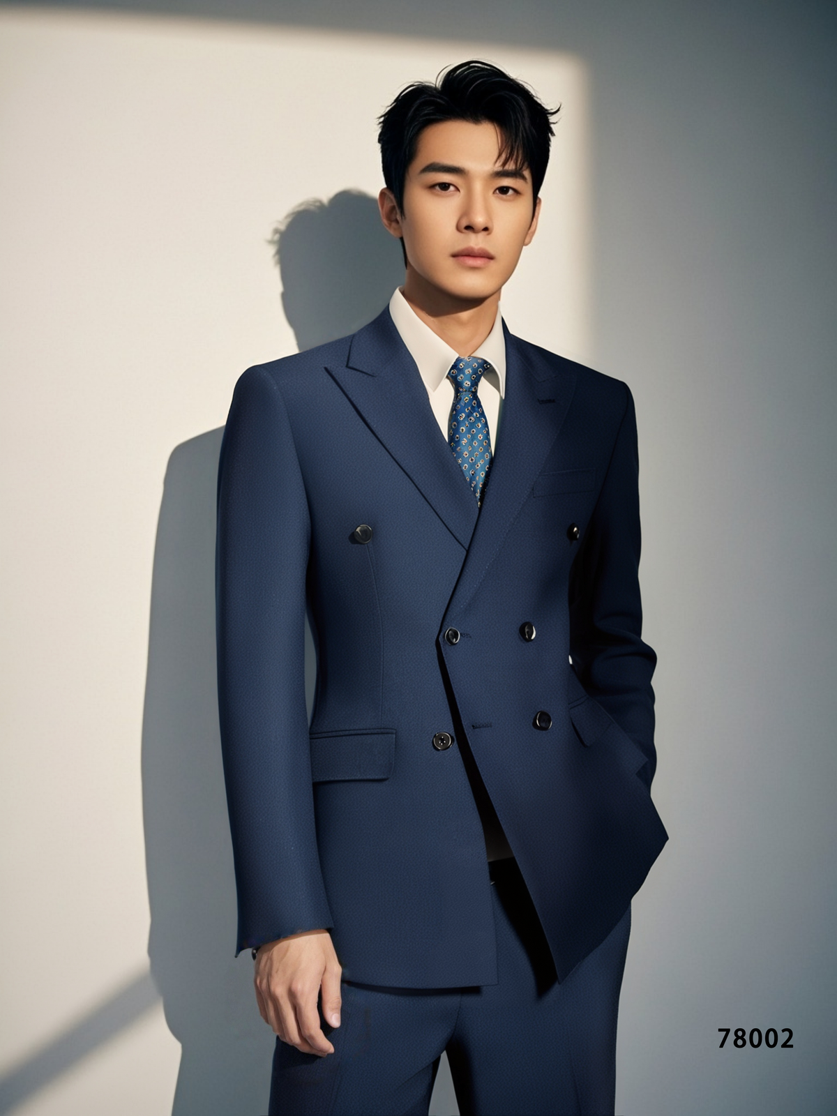 Double Breasted Navy Wool Suit With Peak Lapels For Formal Or Business