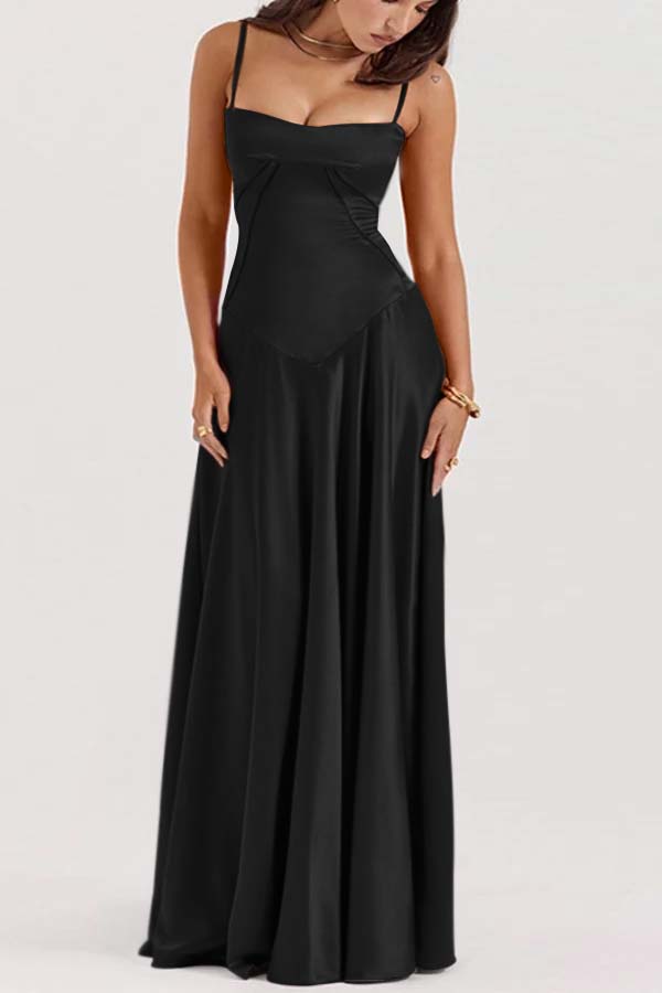 Spaghetti Strap Sleeveless Long Pleated Ruffle Prom Dress