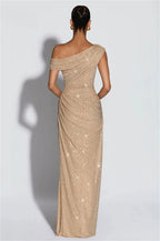 Clara Custom Champagne Fishtail Off-shoulder Shiny Elegant Evening Dresses for Woman Luxury Evening Dresses 2026 Prom Dr
