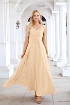 Ladies Chiffon V Neck Sleeveless Floor Length Bridesmaid Evening Dress Wedding Party Evening Dress 28126