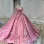 Vestido de Baile com Renda e Tule Rosa Querida com Capa de Tule Vestido Doce 16 Y709