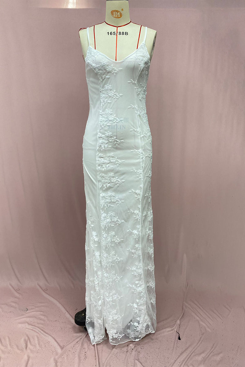 Vestidos de Noite Sexy de Cor Sólida com Decote em V e Trabalhos de Aplicação de Rendas nas Costas (3 Cores)