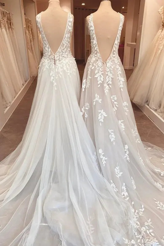 Open Back Ruffles A Line Sweetheart Wedding Dress With Lace Appliques