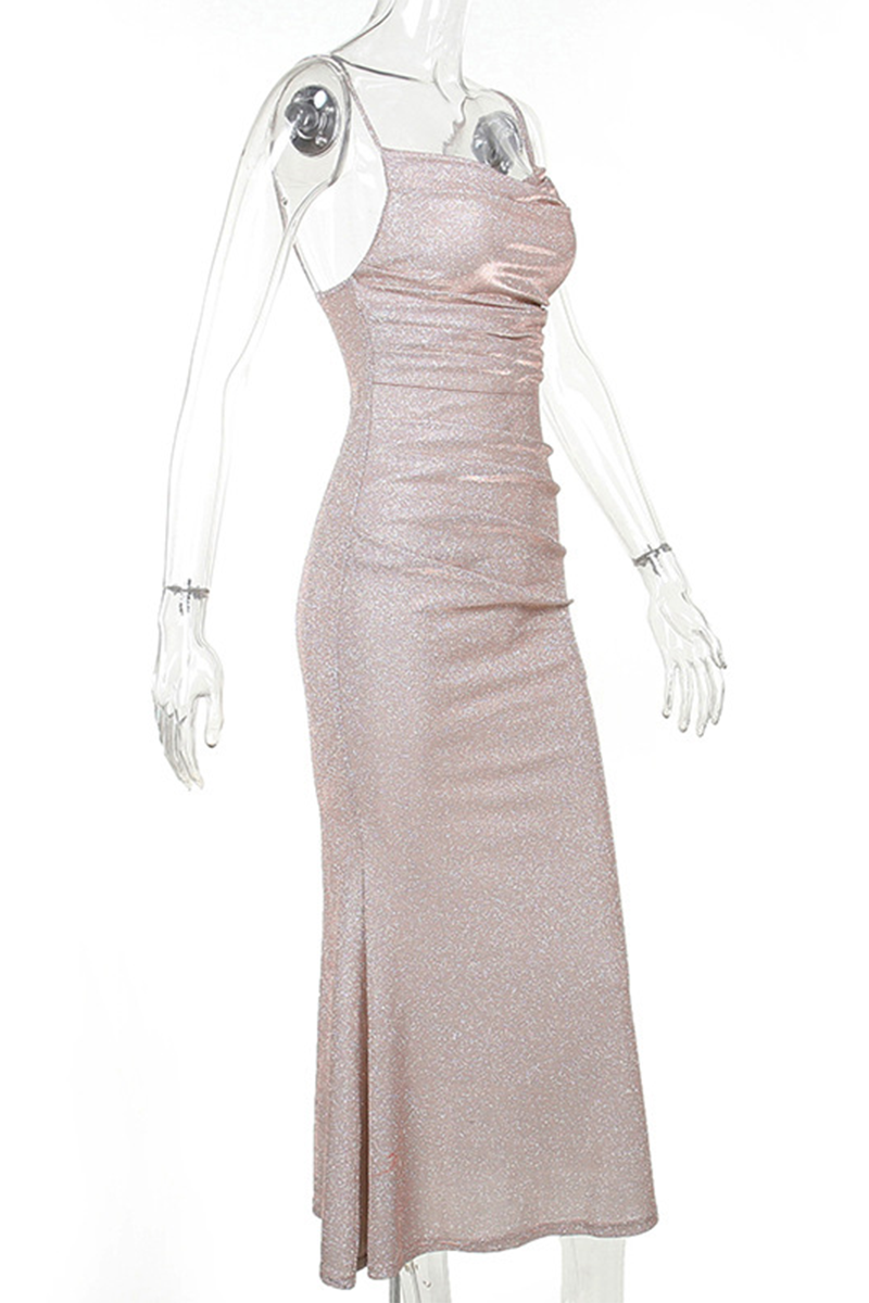Vestidos de Noite Sexy Prom de Cor Sólida Sem Costas com Lantejoulas