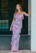 Robe de bal romantique en mousseline à bretelles spaghetti et col en V, robe de soirée charmante Y2306