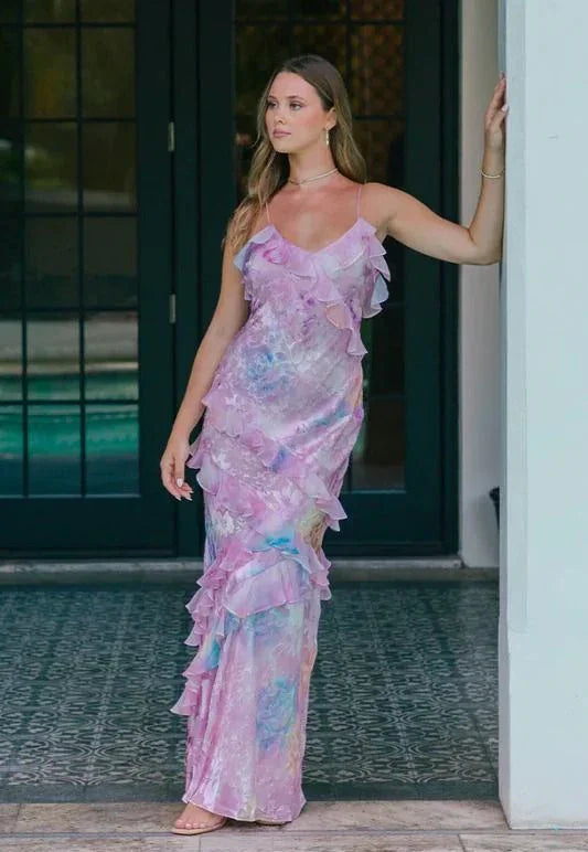Robe de bal romantique en mousseline à bretelles spaghetti et col en V, robe de soirée charmante Y2306