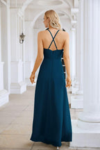 Vestido de Festa Comprido até ao Chão para Damas de Honra, em Chiffon, com Alças Finas, Decote em V e Fenda Frontal, para Baile, Festa e Casamento 28116