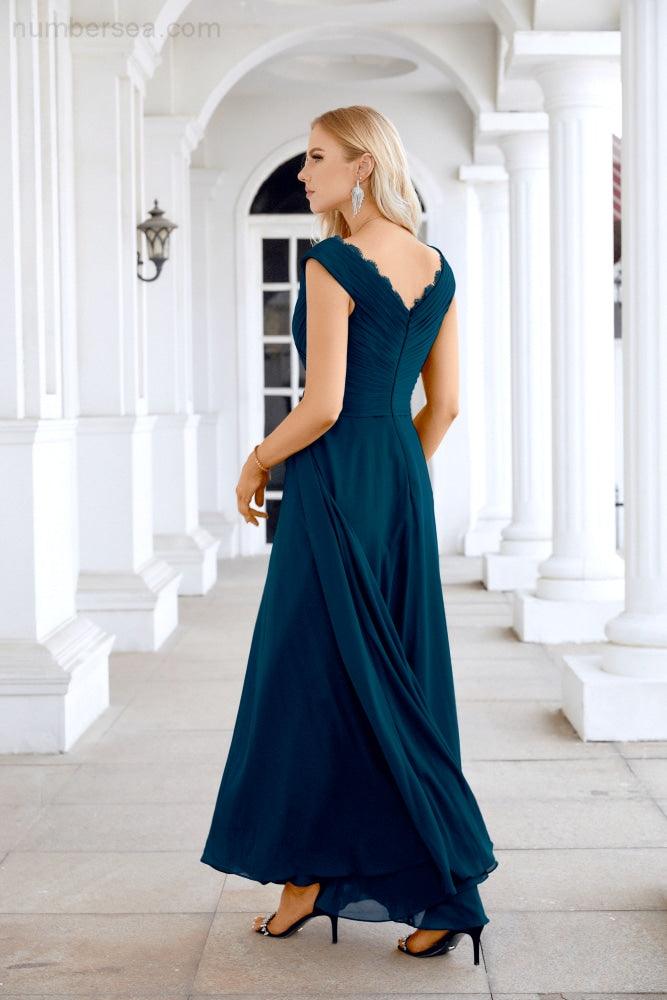Ladies Chiffon V Neck Sleeveless Floor Length Bridesmaid Evening Dress Wedding Party Evening Dress 28126