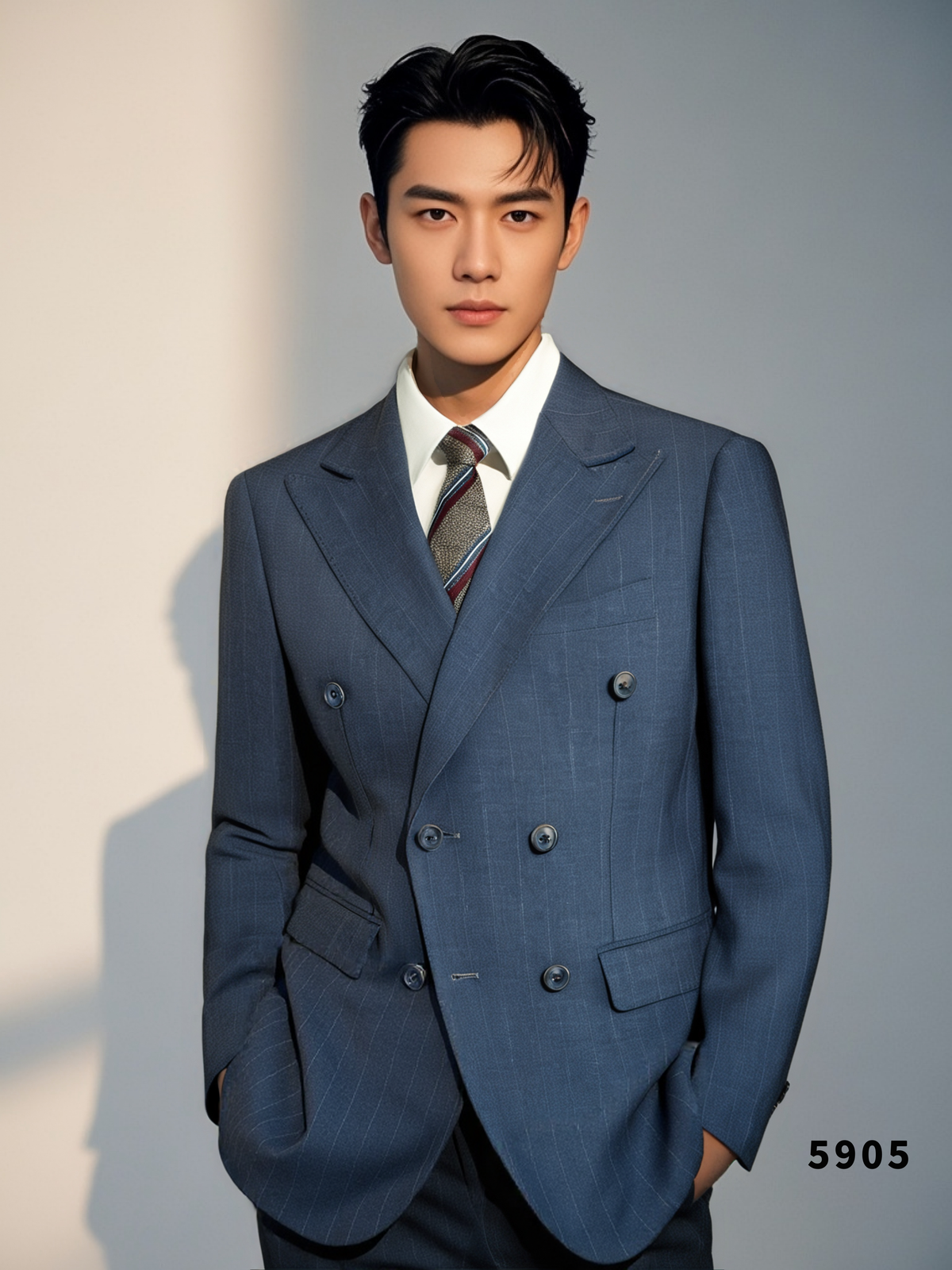 Charcoal Gold Pinstripe Wool Double Breasted 3 Piece Wedding Suit For Groom