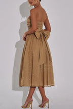 Abito Midi Sexy con Spalle Scoperte, Schiena Nuda e Fiocco