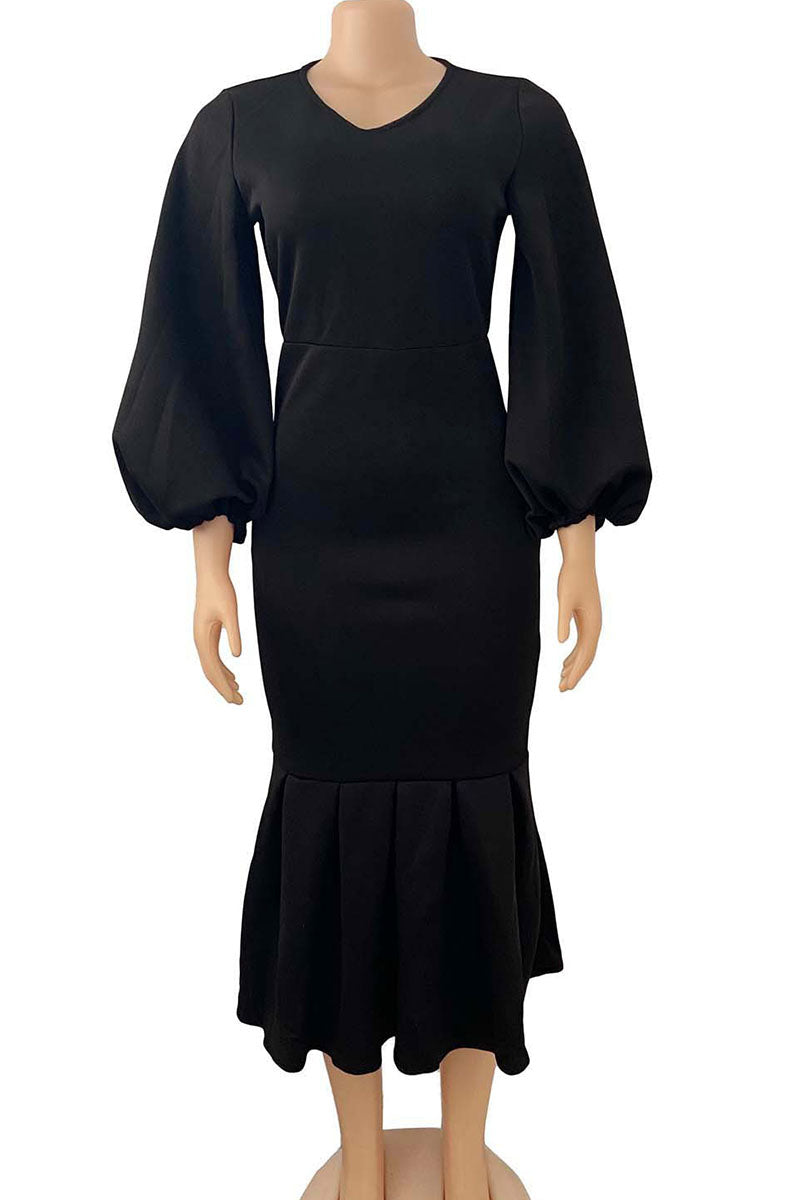Elegantes, solides Patchwork-Abendkleid mit V-Ausschnitt (4 Farben) 