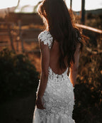 Bmbridal V-Neck Mermaid Wedding Dress With Appliques And Beading Chapel Train