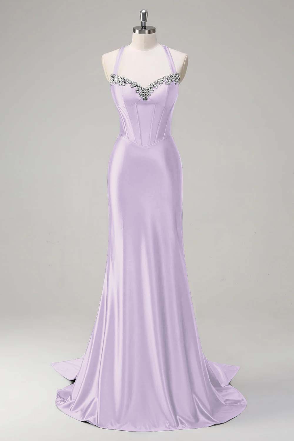 Halter Neck Sleeveless Long Mermaid Prom Dress With Beading Pleated
