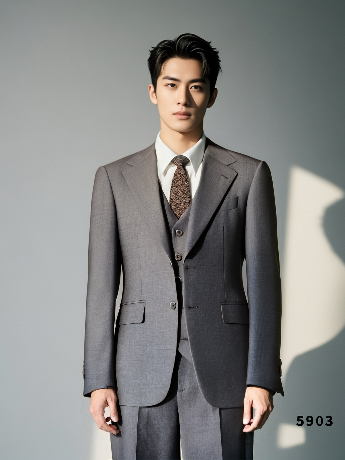 Taupe Wool 3 Piece Wedding Suit For Groom And Groomsmen With Tailored Fit