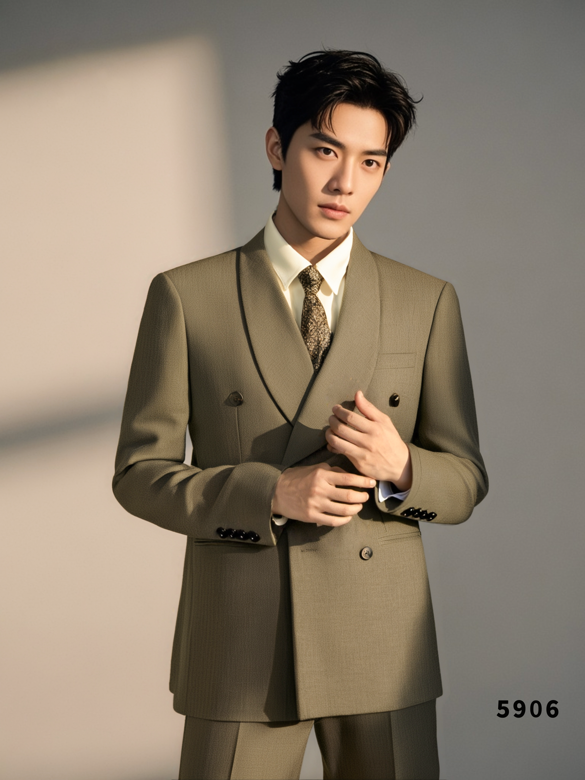 Taupe Wool Double Breasted 3 Piece Tailored Wedding Suit For Groom And Groomsmen
