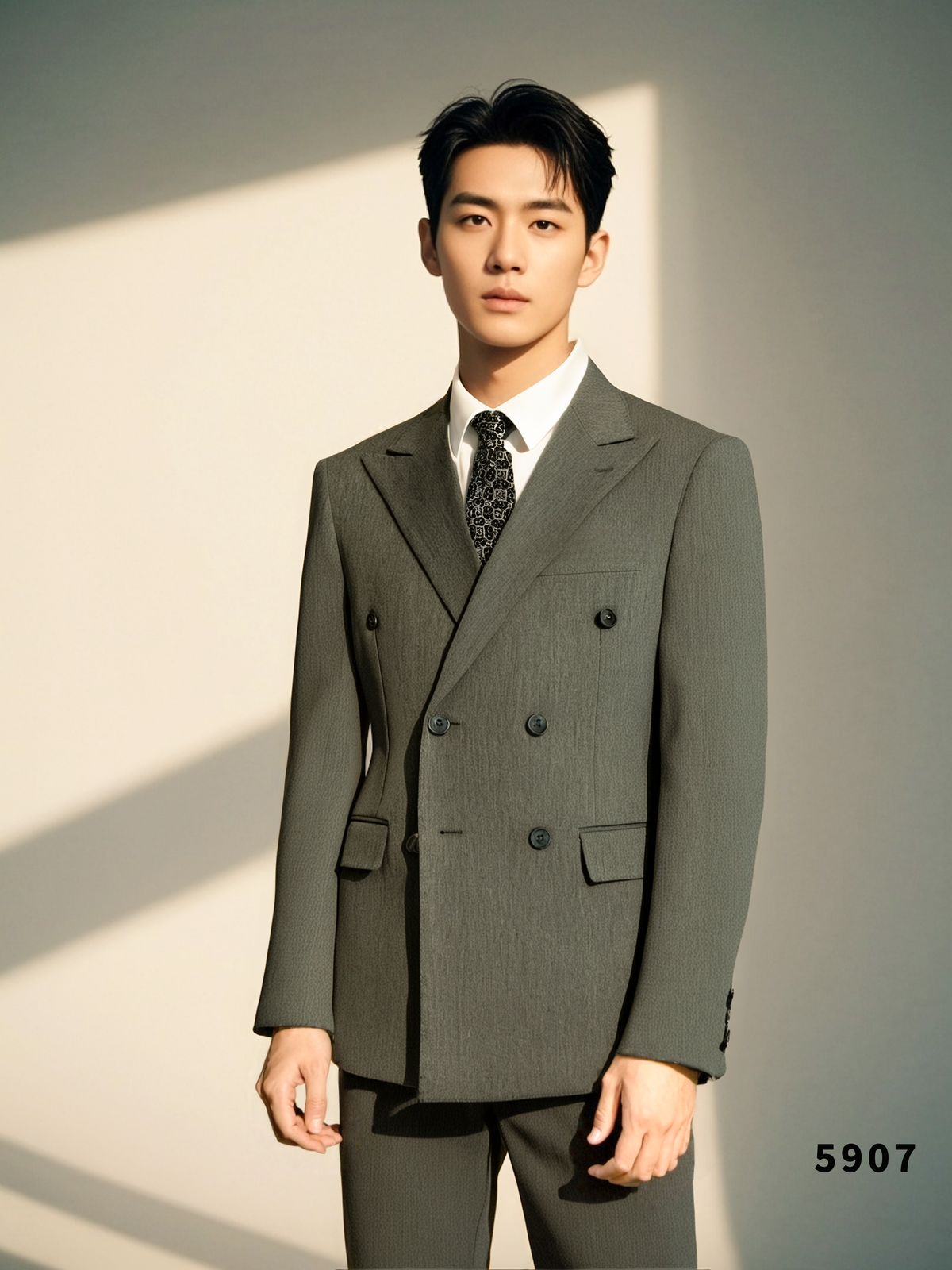 Charcoal Grey Wool Double Breasted 3 Piece Wedding Suit For Groom And Groomsmen