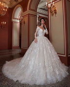Amazing Bateau Long Sleeve Beading Train Wedding Dress With A Line Lace