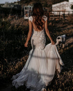 Elegant Backless Long Mermaid Wedding Dress With Lace Tulle And Sweetheart