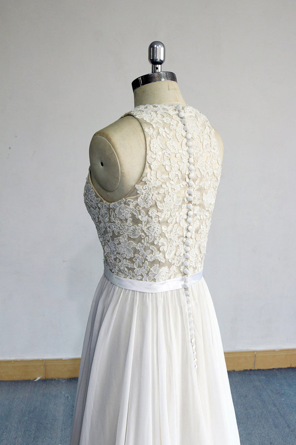 Glamorous White Appliques Chiffon Wedding Dress Sleeveless Ruffles A Line Gown