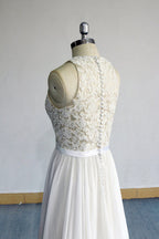 Glamorous White Appliques Chiffon Wedding Dress Sleeveless Ruffles A Line Gown