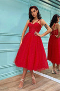 Vestidos de fiesta cortos rojos de corte A con escote en forma de corazón de tul y espalda descubierta