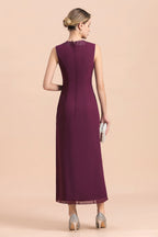 BMbridal Elegant V-Neck SLeeveless Apppliques Grape Mother of Bride Dress with Wraps