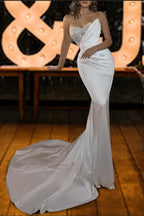 Sweetheart Mermaid Wedding Dress With Beads Rhinestones Satin Backless Strapless