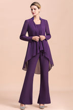BMbridal Affordable Straps Beading Grape Chiffon Mother of Bride Jumpsuit Online with Wrap