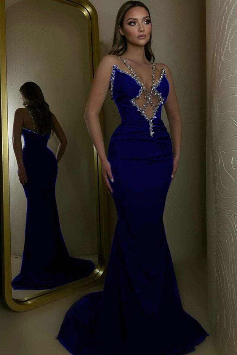 O vestido do baile de finalistas da sereia da correia de espaguetes frisou o vestido longo com cores feitas sob encomenda