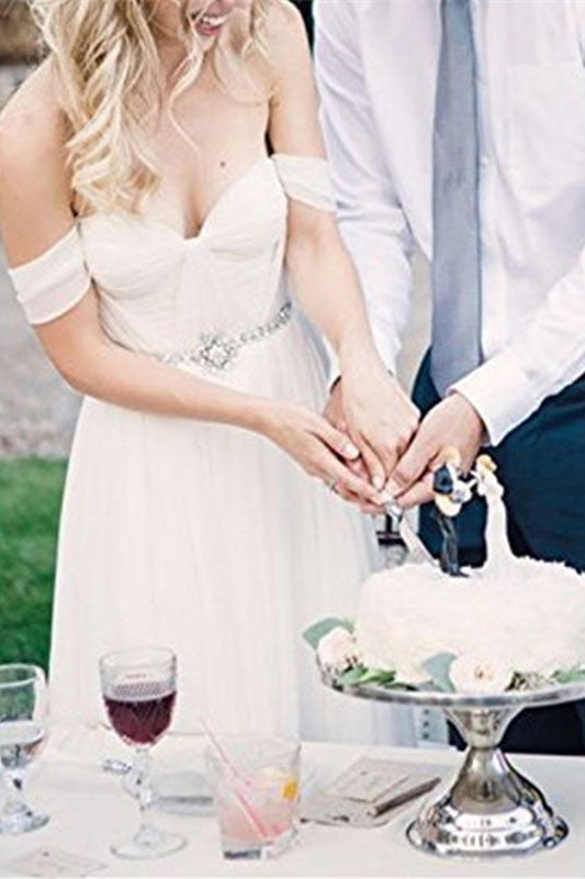 Off The Shoulder Wedding Dress Chiffon Elegant Romantic Bridal Gown
