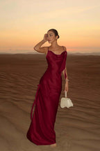 Spaghetti Strap Backless Mermaid Prom Dress With Pleated Hem
