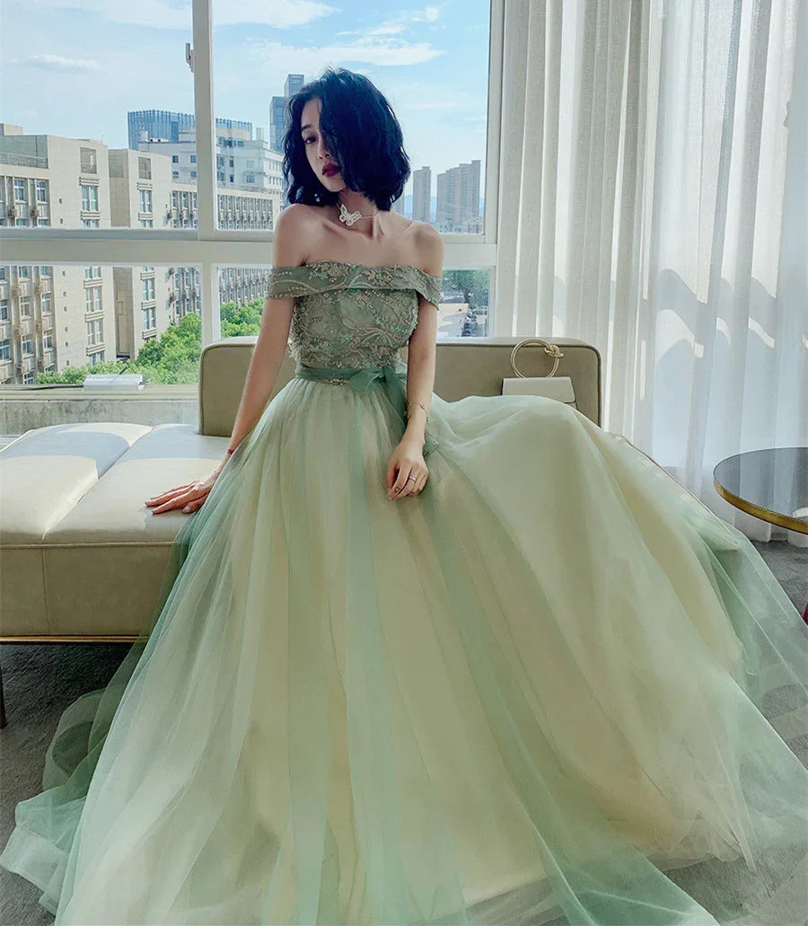 Robe longue de soirée formelle à épaules dénudées Y620