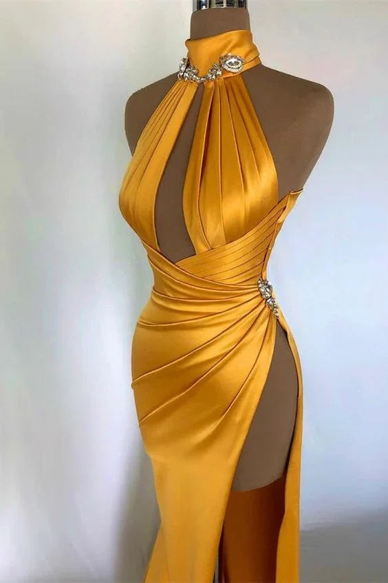 Vestido Único e Sedutor para Baile Amarelo Vestido de Noite Y6609