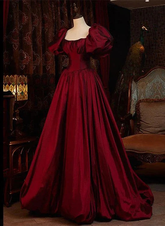 Vestidos de noite compridos até ao chão, de mangas curtas, cor vinho, vestidos formais de baile Y6973