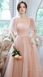 Robe de bal longue en tulle rose coupe évasée robe de soirée rose Y1926