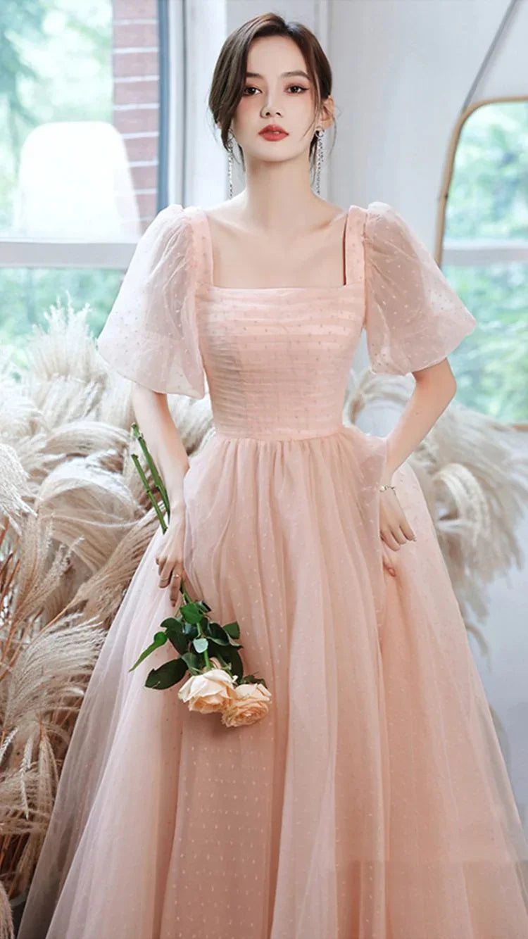 Robe de bal longue en tulle rose coupe évasée robe de soirée rose Y1926