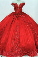 Vestidos Elegantes de Baile com Apliques Vermelhos para Quinceanera para Festa de 15 Anos Y4265