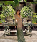 Chic Deep V Neck Long Sleeves Evening Dress Glam Dress Y6180