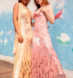 Vestido de noite sereia com alças finas únicas, chiffon estampado, folhos com contas, vestido de baile Y8254