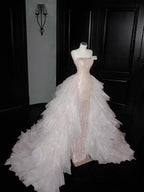 Hermoso vestido largo de fiesta y noche con lentejuelas y cuentas de tul champán ajustado Y8658