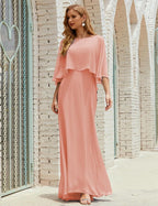 Bridesmaid Dress Women Long Sleeve V-Neck Chiffon Formal Wedding Party Dress 28018